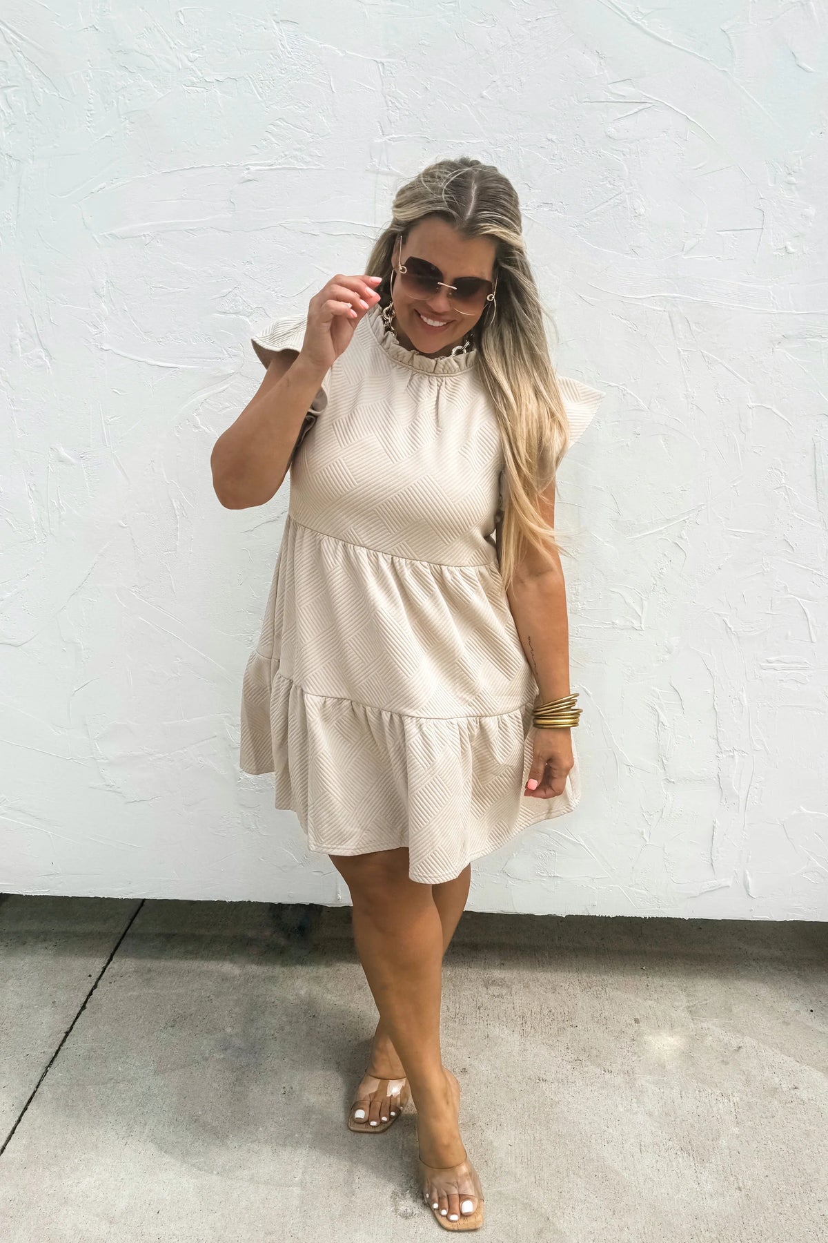 Becka Flutter Sleeve Tan Dress