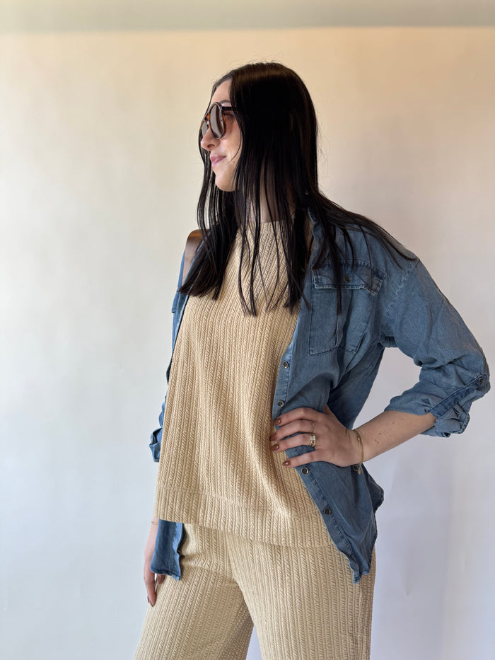 Grace Waffle Textured Knit Set (Top & Pants)