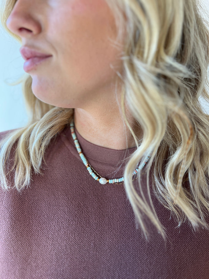 Kelcie Boho Beaded Pearl Necklace