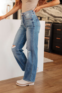 Judy Blue: Bree High Rise Control Top Distressed Straight Jeans