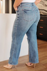 Judy Blue: Bree High Rise Control Top Distressed Straight Jeans