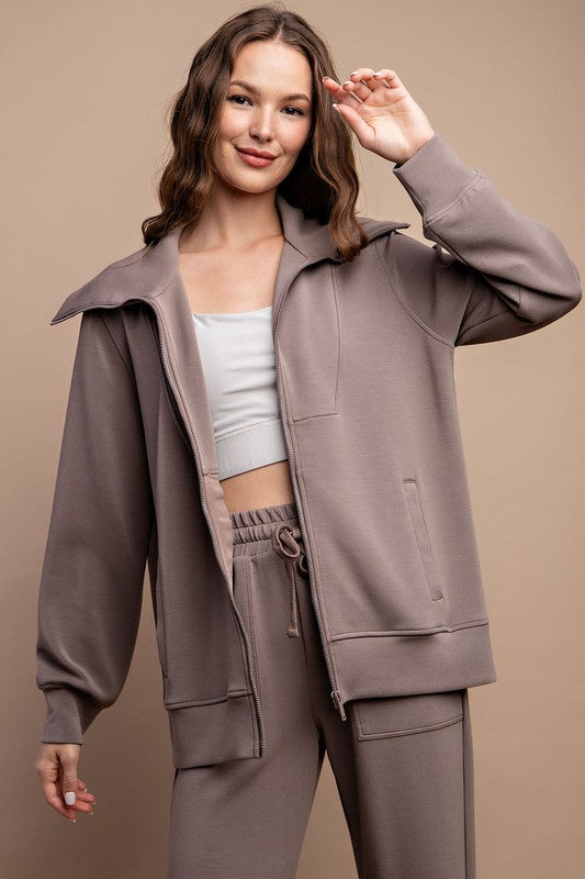 Rachel Modal Full Zip Jacket in Mocha